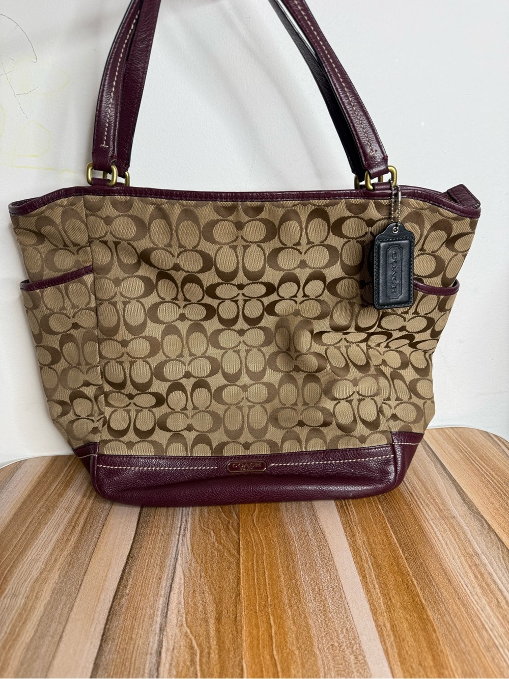 Vintage Y2K Coach Park Signature Carrie Tote In Purple Dual Handles Side Pockets
